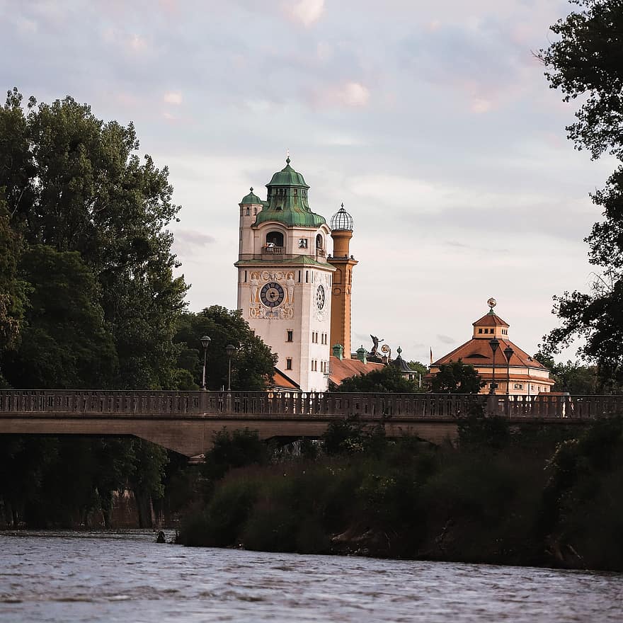 Isar-elven, borg, Tyskland, elv, landskap, natur, arkitektur