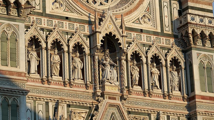 kyrka, Santa Maria del Fiore, arkitektur, fragment, fasaden av, helgon, katolik, kristendom, maria, bebis, känt ställe