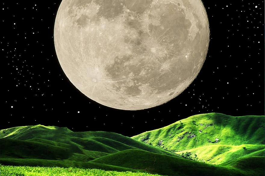 månsken, natt, måne, himmel, rymden, mörk, romantisk, natur, stjärna, landskap, universum