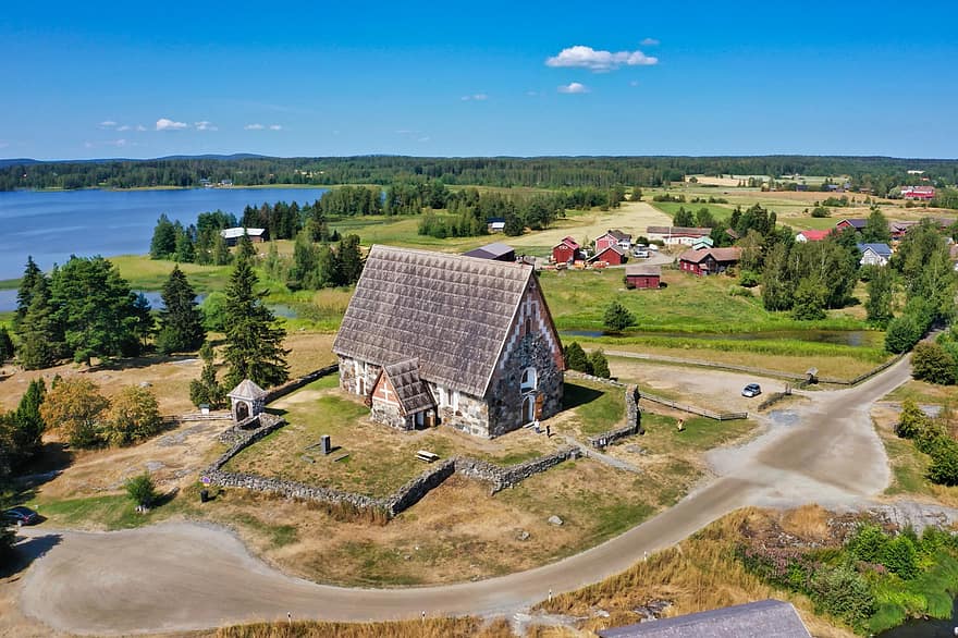St Olaf Church, kyrka, Sastamala, by, sjö, sten kyrka, byggnad, medeltiden, historisk, turism, kust