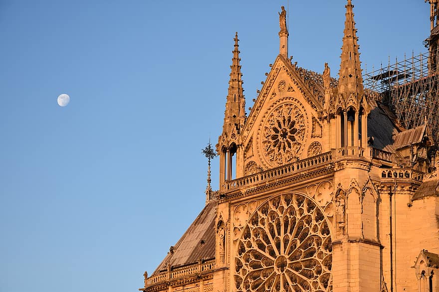 arquitectura, catedral, Iglesia, histórico, historia, notre-dame, edificio, Luna, cielo, religión, París