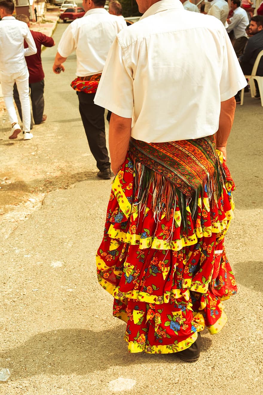 masculino, saia, tradicional, traje, rua, Casamento, dançarino, Köçek, culturas, homens, mulheres