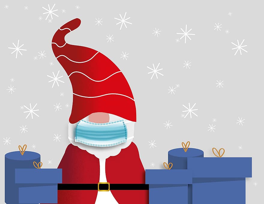 Дядо Коледа, Николас, подаръци, предпазител за устата, маска, карикатура, декември, идване, Коледа, деко, зима