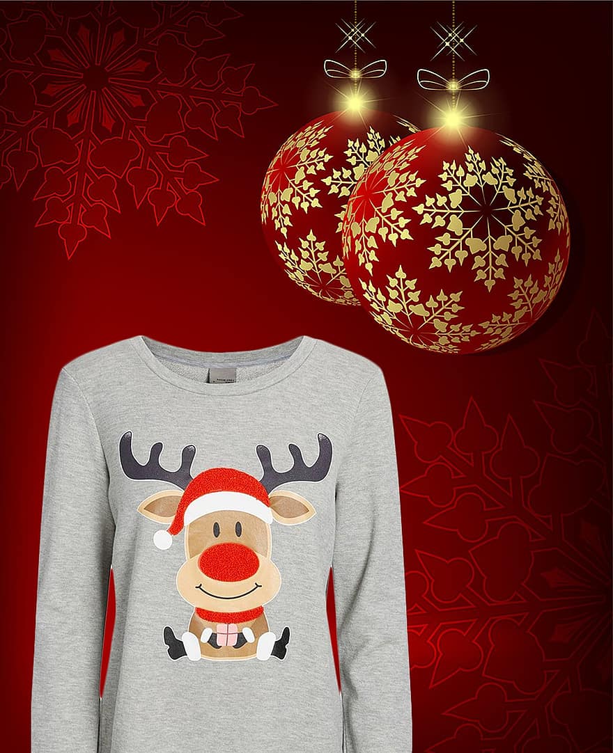 Ornaments, Snowflakes, Shirt, Reindeer, Christmas Sweater, Christmas, Christmas Tree, Christmas Clothes, Background, Christmas Balls, Christmas Bauble