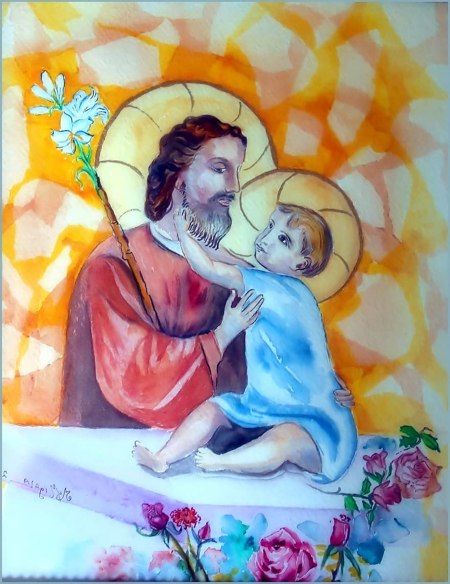 Joseph, bebê, Jesus, pintura, Cristo, cena, religião, cristandade, representação, humano, pessoas