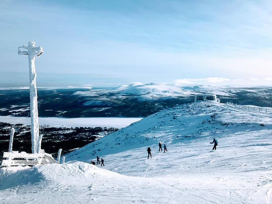 스키 타기, 스키 리조트, 사람들, 눈, 겨울, 관광객, 슬라롬, 산, 휴가, 스웨덴, 하르 예다렌