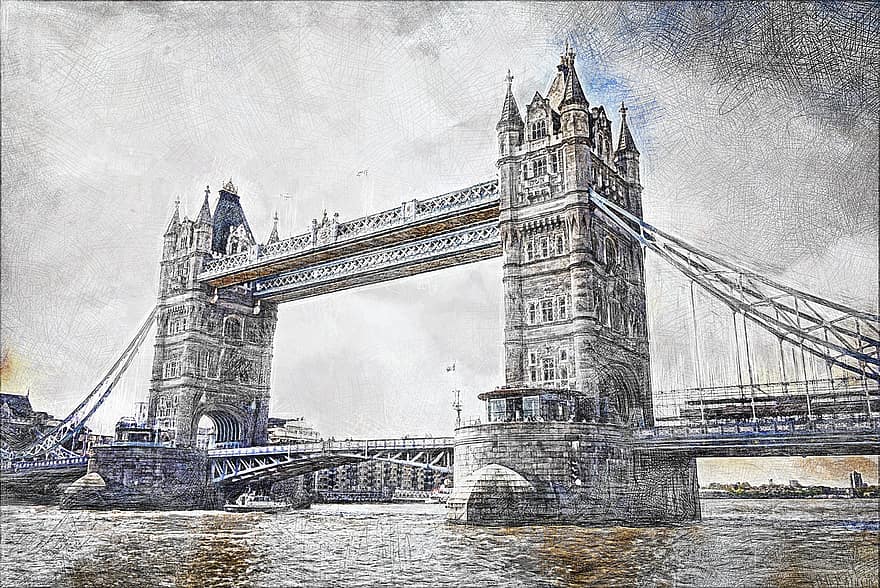 Tower Bridge, elv, fotokunst, bro, landemerke, historisk, turistattraksjon, arkitektur, tårn, by, Themsen