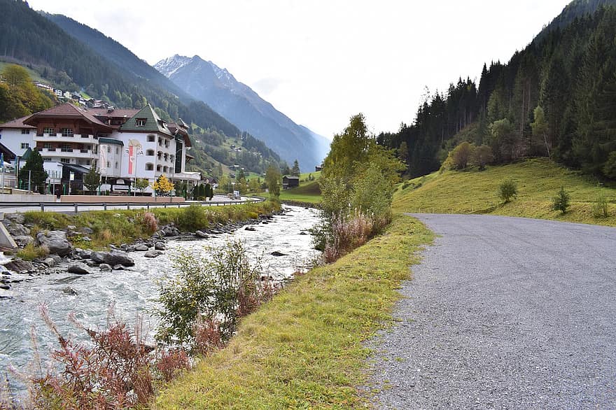 Oostenrijk, mijlpaal, landschap, rivier-, Tirol, Europa, panorama, water, beklimming, natuur, hemel
