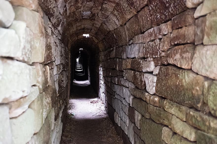 tunel, ściany, sklepienie, kamienie, stary, kamienne ściany, kamieniarstwo, przejście, korytarz
