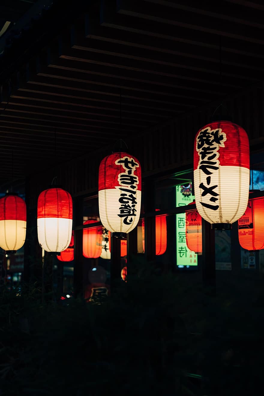 lanterna, papel, leve, luminária, tradicional, noite, cultura, decoração, festival, chinês, Ásia