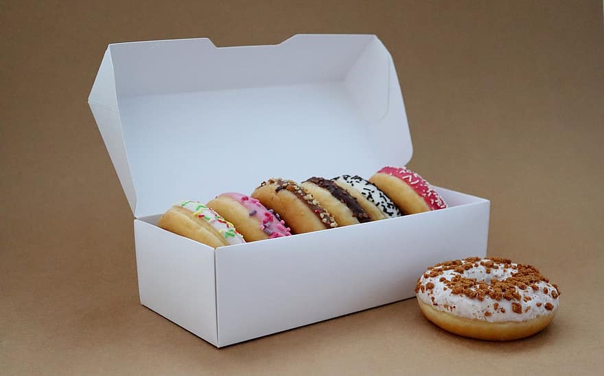Doughnuts, Box, Box Of Doughnuts, Sweets, Pastries, Bakery, Desserts, Packaging, Carton Box, Treats, Food