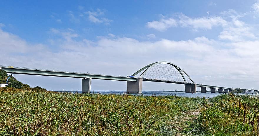 bro, Urban, arkitektur, reise, turisme, utforskning, Fehmarnsund-broen, det Baltiske hav, hav, passasje, kabelbrygget bro