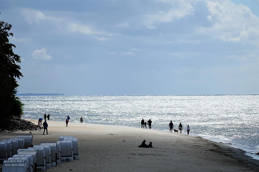 plage, personnes, mer, touristes, chaises de plage, des loisirs, été, côte, eau, le sable, littoral