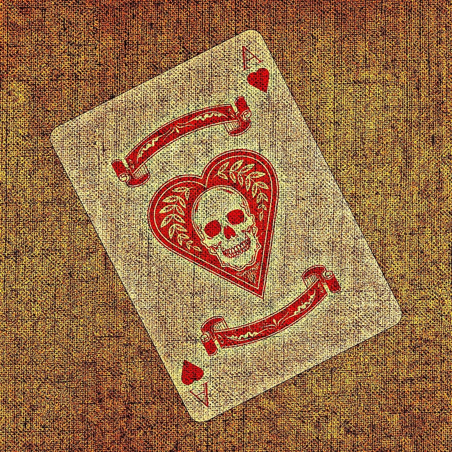 spillekort, es, hjerte, væv, struktur, Kortspil, skat, Spille, gambling, kraniet og knoglerne, kunstnerisk