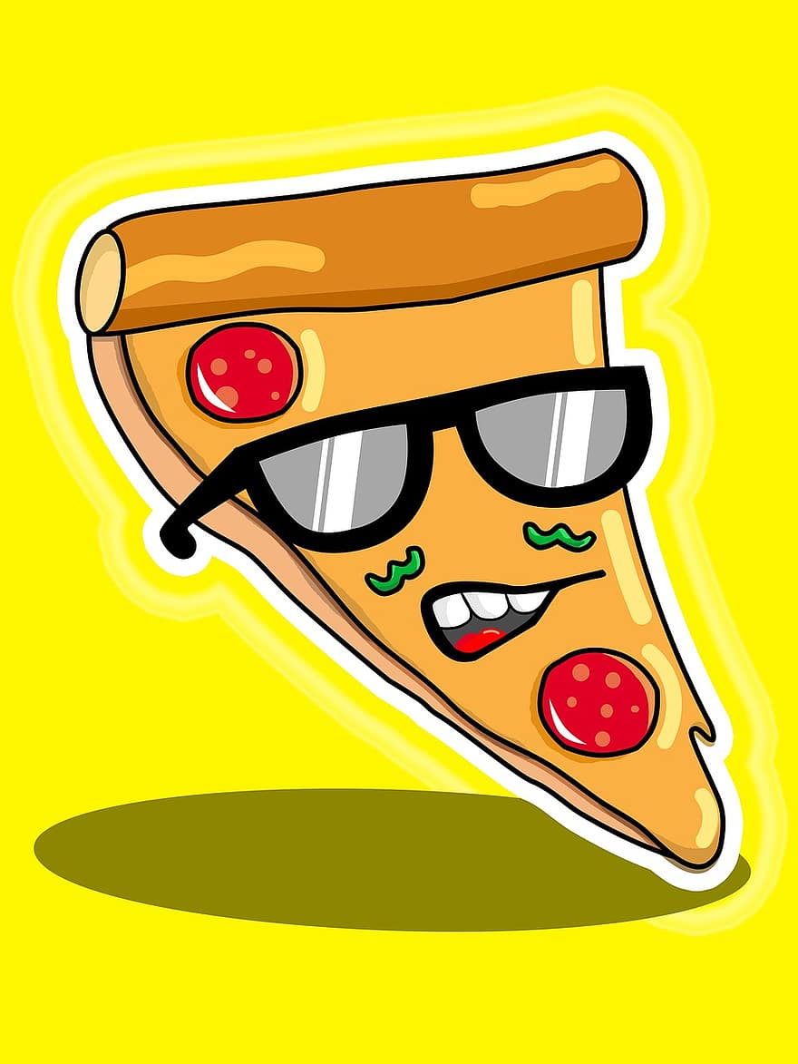 Pizza, Pédazo De Pizza, pepperoni, lentes, Lentes De Sol, comida, pied, mal bouffe, Pizza Pédazo, nourriture jaune