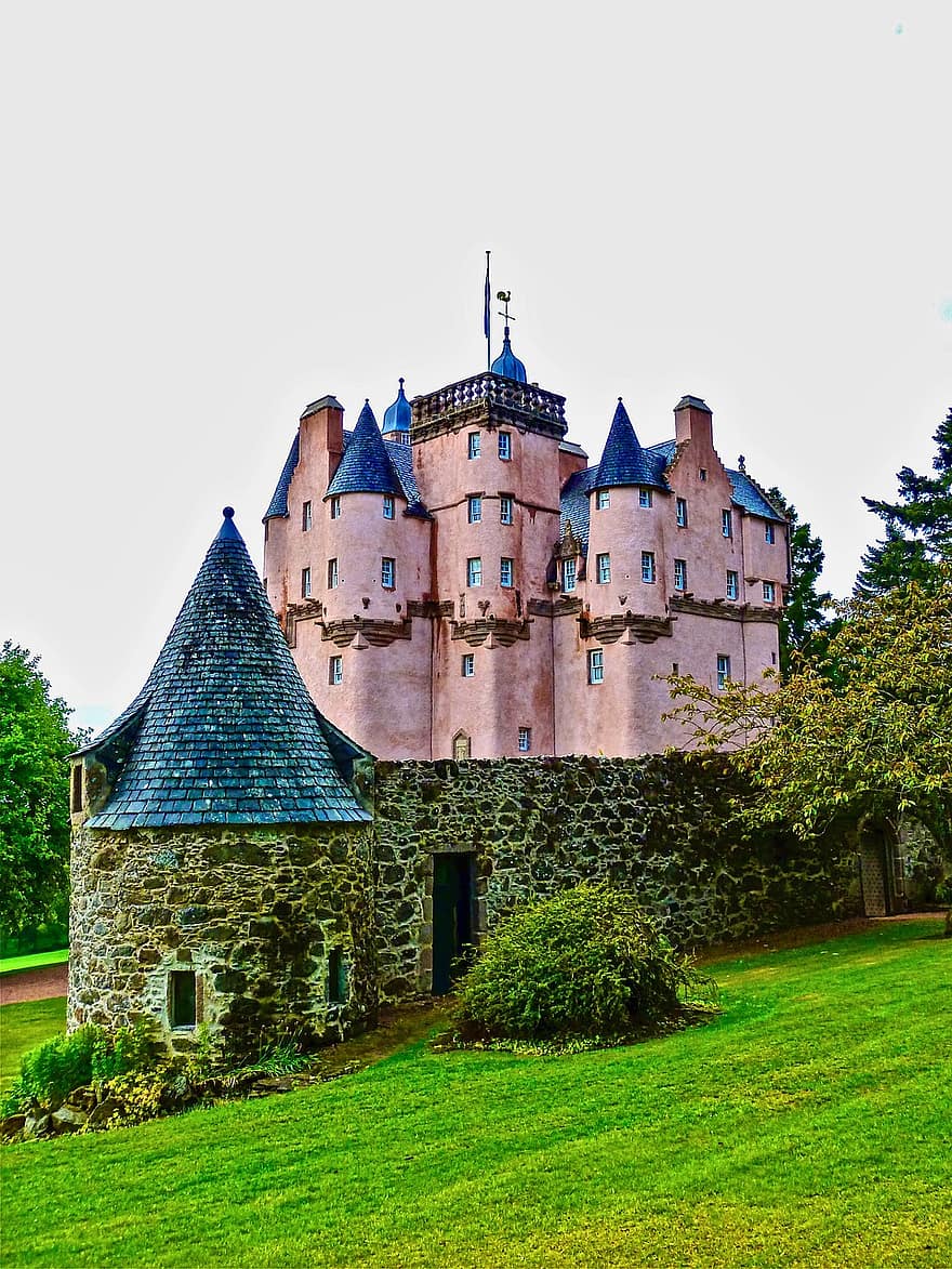 성, 공상, 담홍색, 경계표, 스코틀랜드, 건축물, 역사, 늙은, 중세의, 유명한 곳, 건물 외장