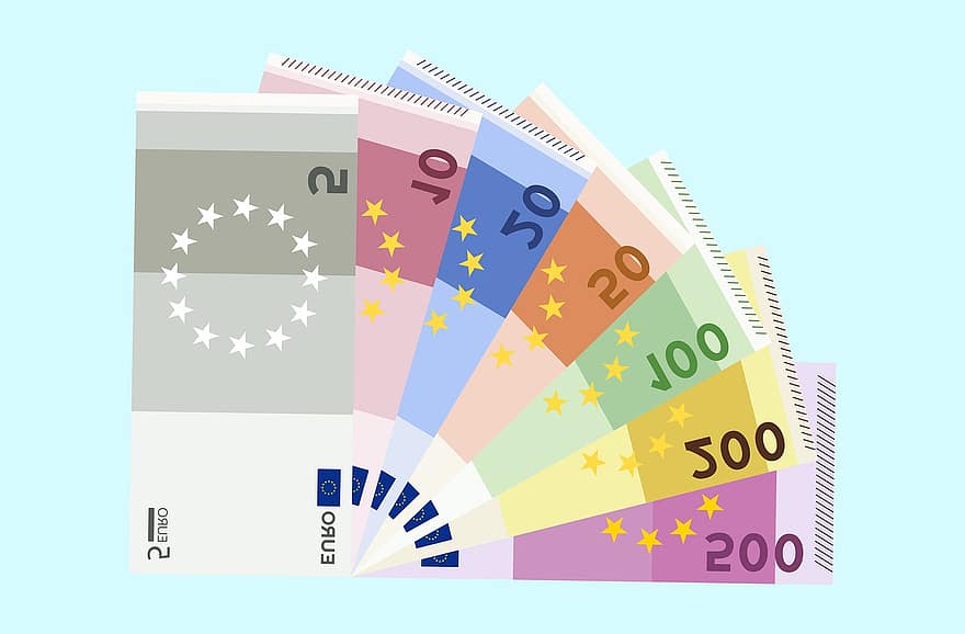eiro, nauda, banknote, valūtu, rēķini, naudu, finansējumu, bagātību, centi, simbols, peļņu