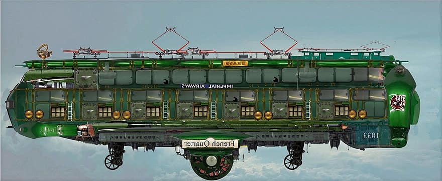 Luftschiff, Steampunk, Fantasie, Dieselpunk, Atompunk, Science-Fiction, Zeppelin, Transport, Reise, Technologie, Maschinen