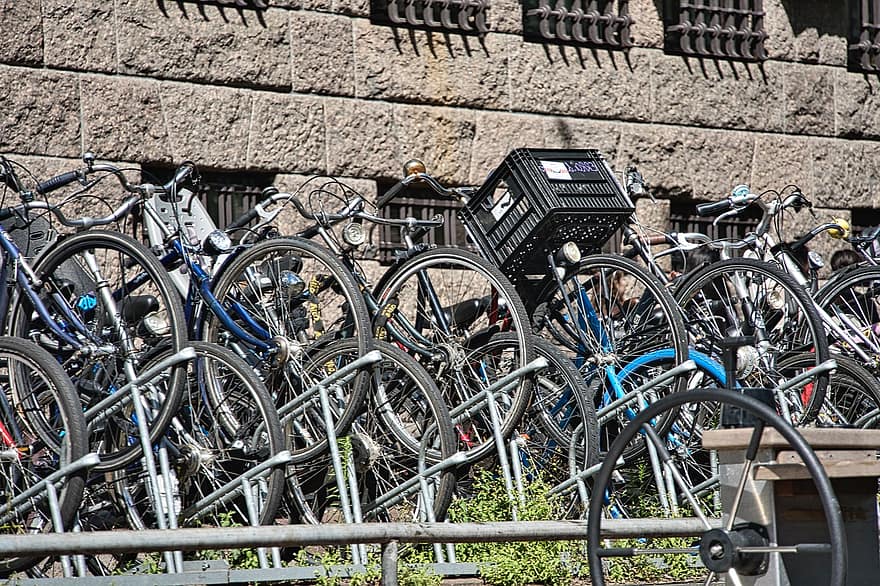 bicicletes, aparcament, estació, urbà