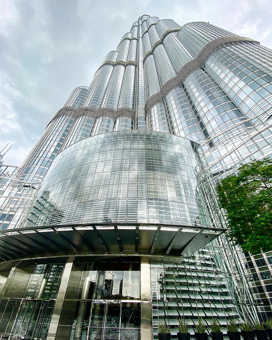 Burj Khalifa, Dubajus, dangoraižis, miestas, orientyras, fasadas, architektūra, įėjimas, stiklo fasadas, pastatas, miesto