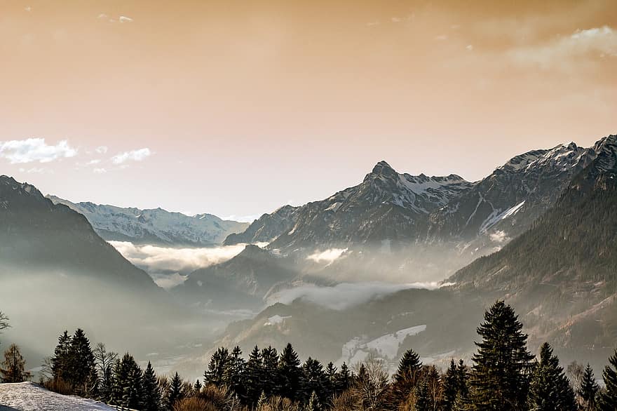フォアアールベルク、山頂、山岳、風景、自然、山の風景