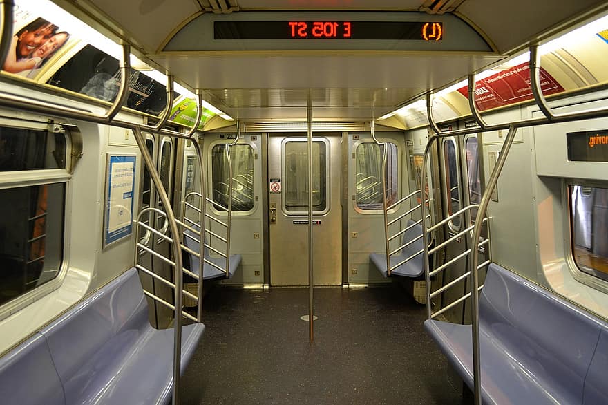 train, intérieur, la ville de New York, Train C, un train, portrait, voiture vide, vacant, train de banlieue, souterrain, mta