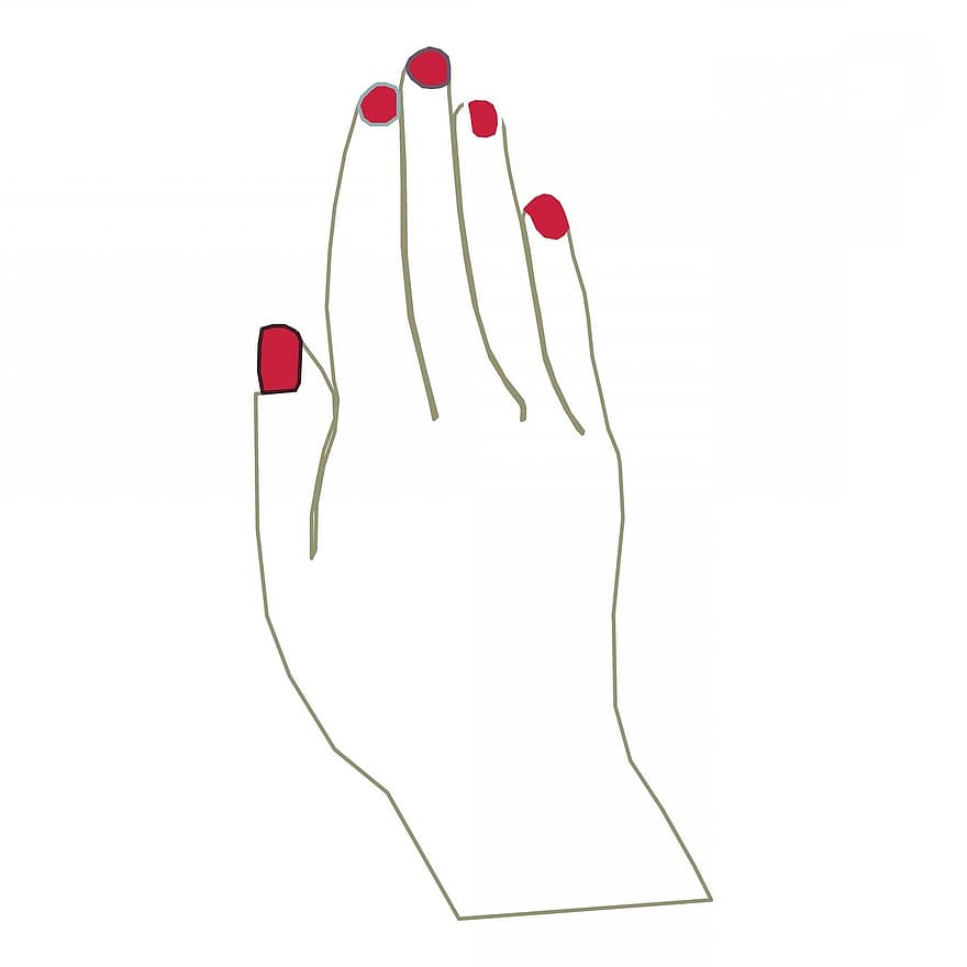 hand-, silhouet, rood, nagels, wit