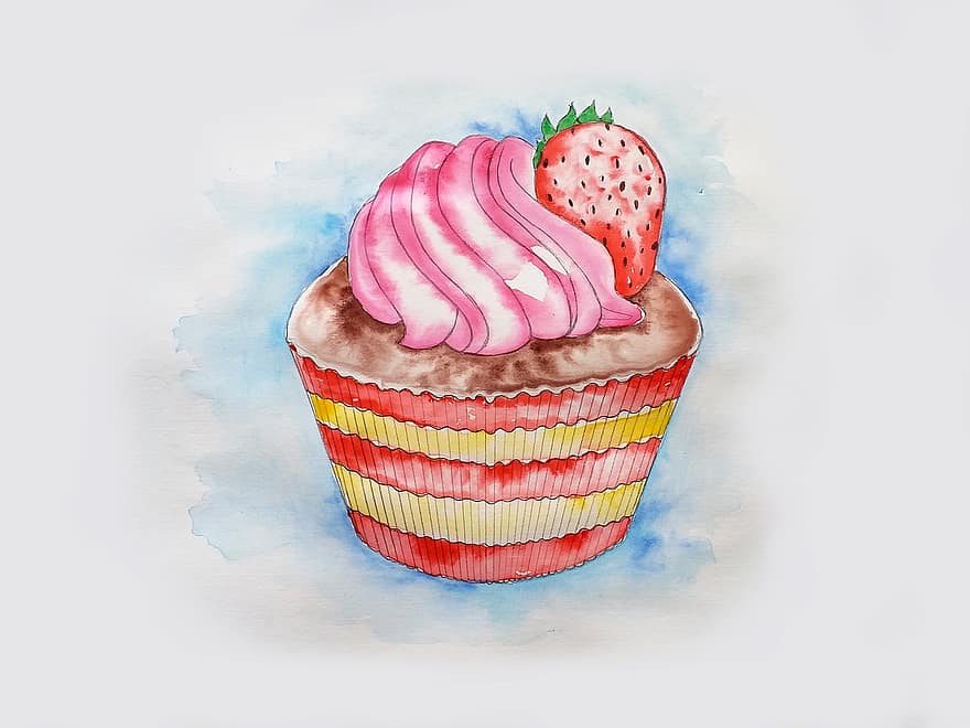 Cupcake, Dessert, Food, Pastry, Baked, Frosting, Icing, Strawberry, Sweet, Tasty