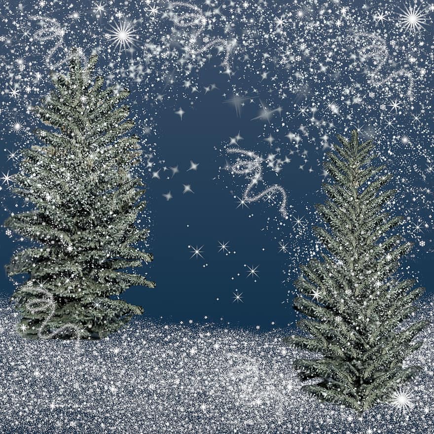 jul, juletræer, sne, baggrund, vinter, funkler, glitter, træer, xmas, dekoration