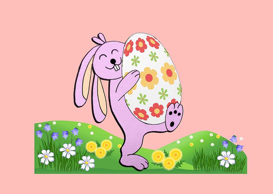 kelinci, telur, Paskah, kelinci Paskah, bunga-bunga, rumput, taman, imut, lucu, hewan, fantasi