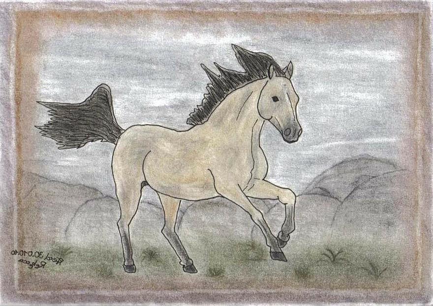 hình ảnh, bức vẽ, mustang, dom, đang vẽ, con ngựa