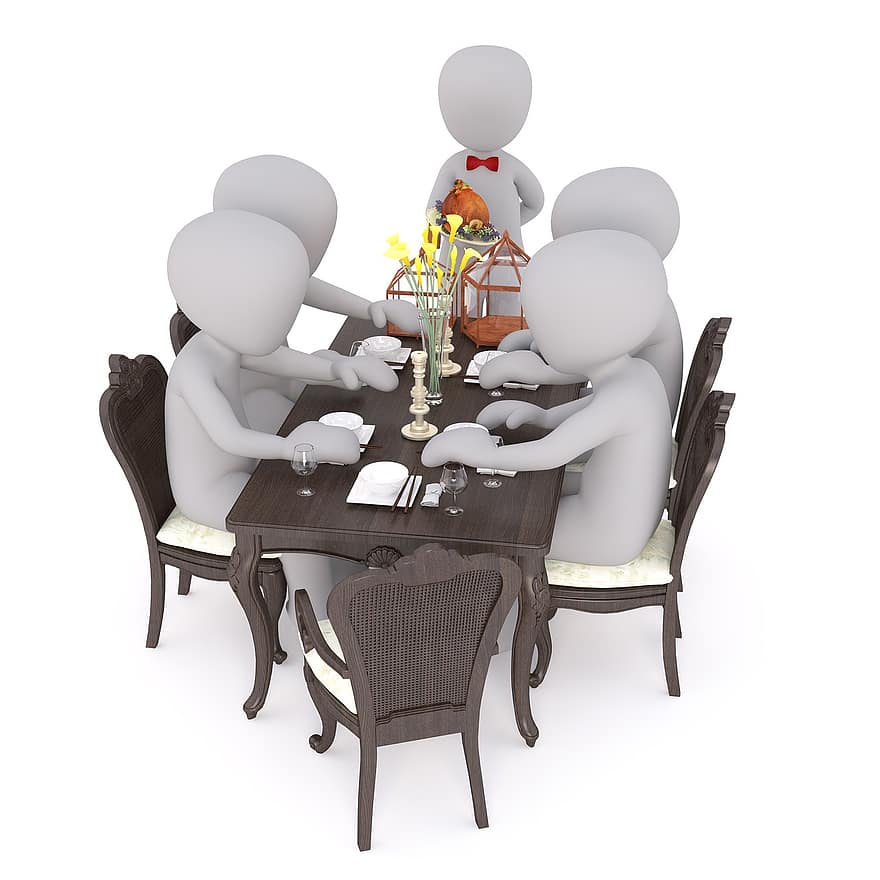 먹다, 함께, 잔치, 표, gedeckter 테이블, 서브, 웨이터, 간식, 빵, 식품, 백인 남성