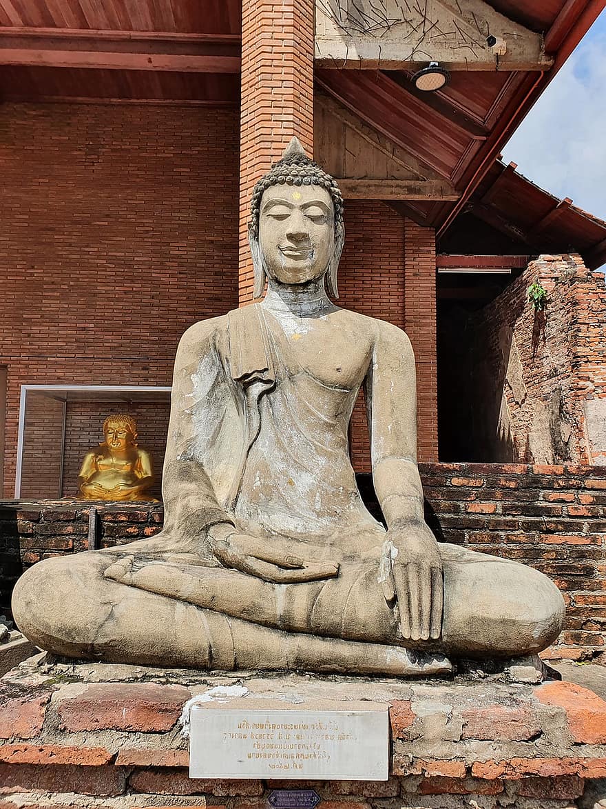 staty, skulptur, buddhism, religion, thailand, gammal, ayutthaya