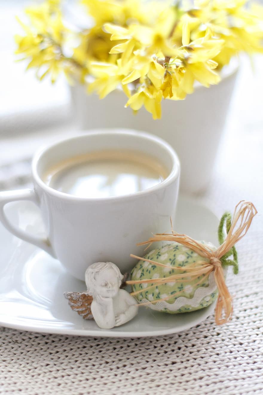Easter, Coffee, Flowers, Easter Decor, Decoration, Morning, Yellow Flowers, close-up, flower, yellow, freshness