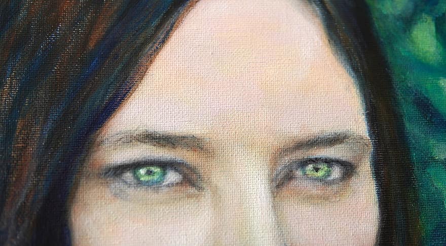 sieviete, cilvēks, zaļas acis, acs, varavīksnene, varavīksnes āda, skolēns, portrets, sejas, zīmējums, acu pāris