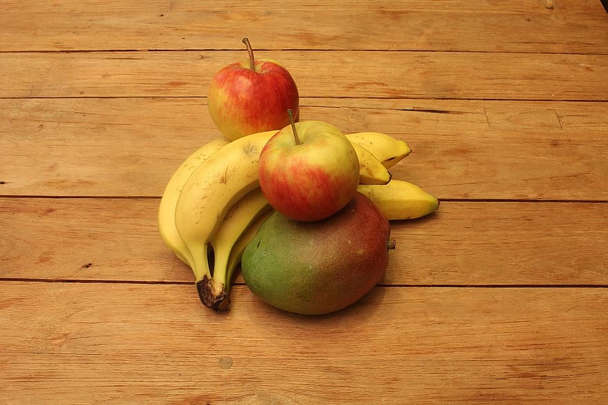 banan, äpple, trä, deco, mango