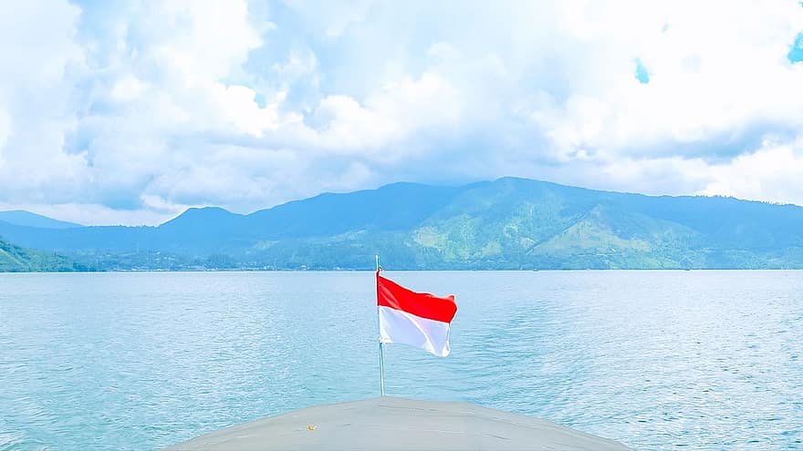 Indonézia, föld, kulturális, zászló, Indonézia zászlaja, hegyek, horizont, természetes, mezőgazdaság, észak-sumatra, óceán