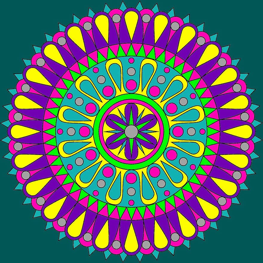 mandala, πολύχρωμα, στρογγυλό, ψηφιακό, σύμβολο, κύκλος, δημιουργικός