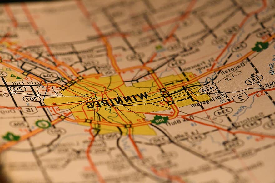 kort, diagram, Winnipeg, Transport kort, rejse, by, gammel, antik, turist, atlas, geografi
