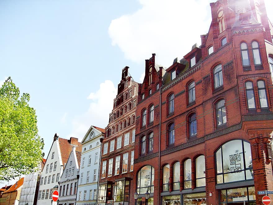 Lüneburg, 도시, 건물들, 독일, 구시 가지, 정면, 건축물, 집, 낮은 색소폰, 역사적인