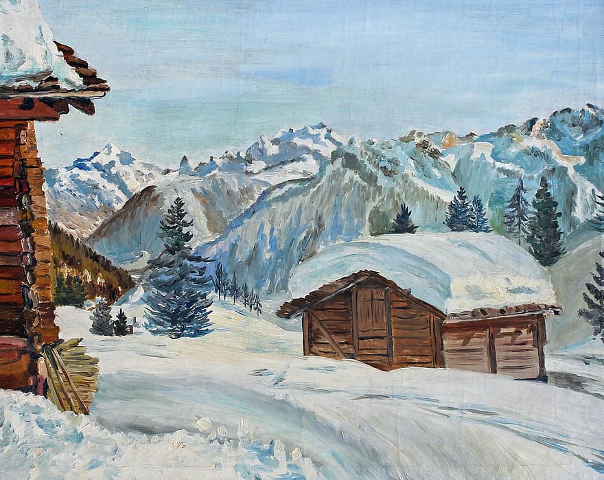 hytter, Haute-Savoie, bjerg, sne