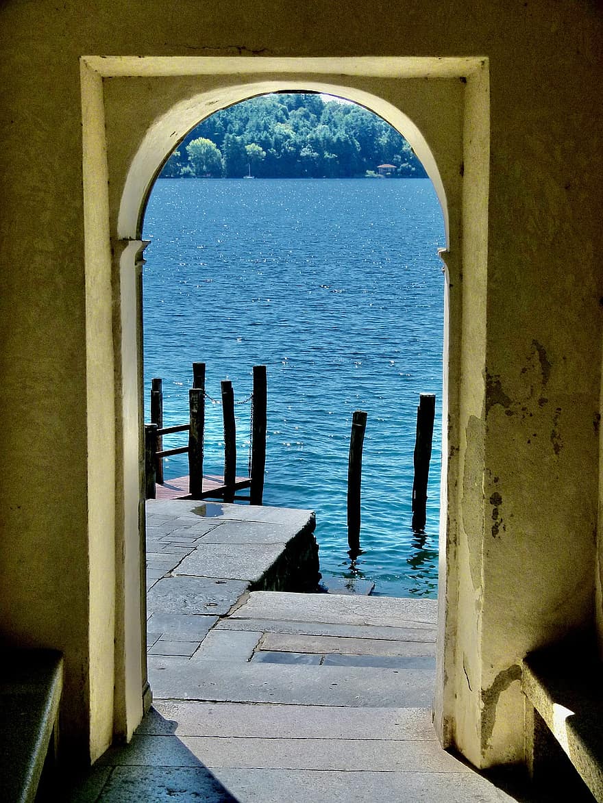 السفر ، عطلة ، المكان المقصود ، إيطاليا ، بيدمونت ، بحيرة ، بحيرة دورتا ، بحيرة أورطا ، جزيرة ، Isola San Giulio