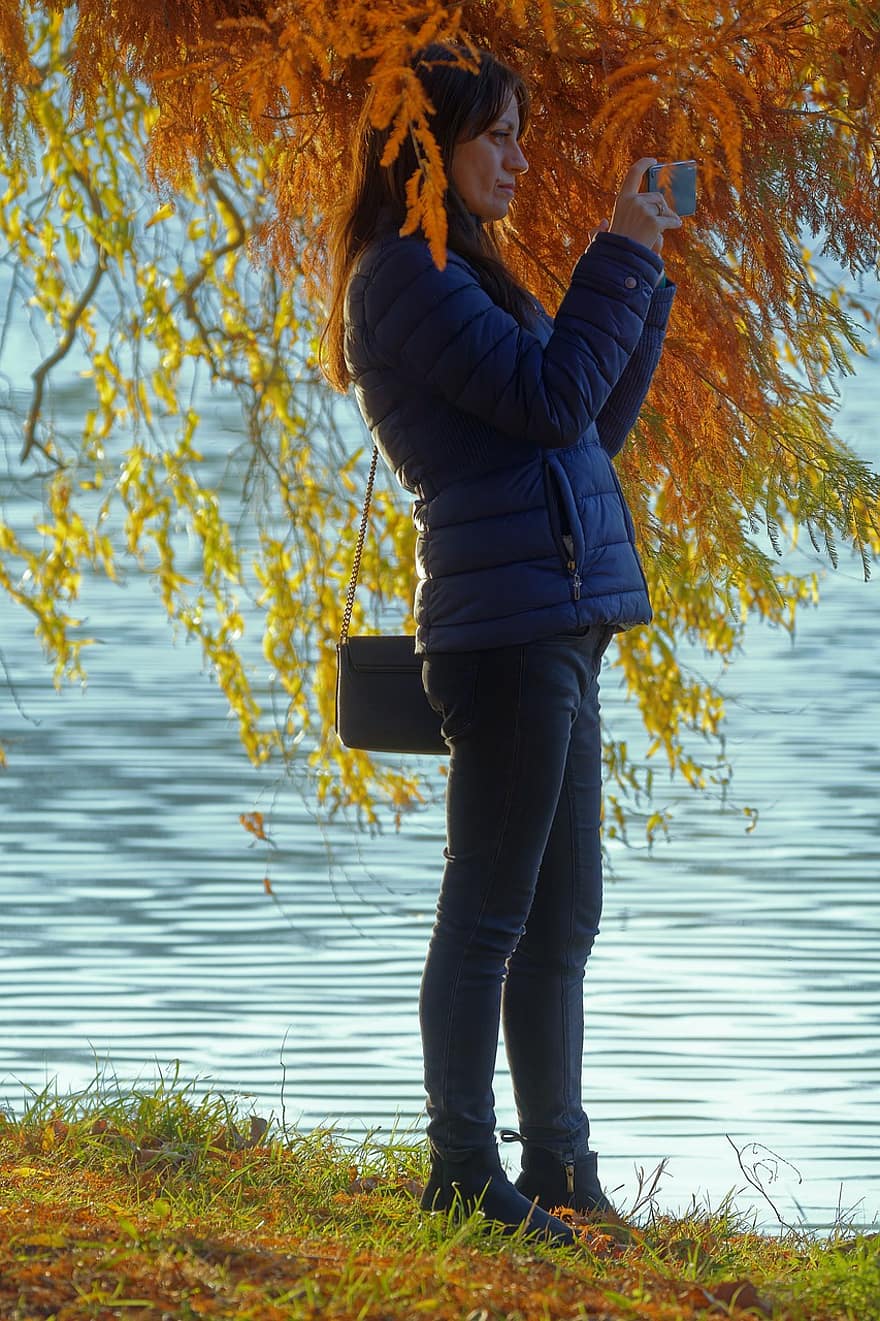 kobieta, jesień, Natura, fotografowanie