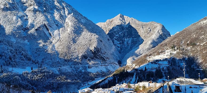 dik, dağlar, dolomiden oluşmuş dağlar, Friuli Venezia Giulia, kar, dağ, kış, peyzaj, dağ zirvesi, buz, mavi