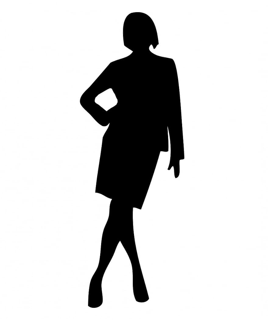 жінка, самка, леді, бізнес-леді, людина, чорний, силует, форму, контур, білий, фон
