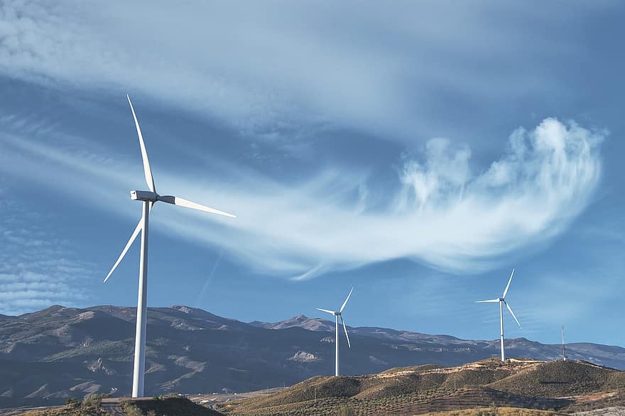 vindmøller, energi, skyer, strøm, natur, udendørs, vindmølle, brændstof og elproduktion, vindkraft, generator, vind