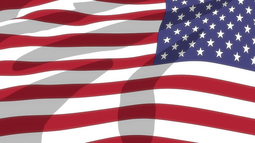 anime, nosaltres, EUA, bandera, onada, vent, bufat, cel, blau, blanc, Estats Units