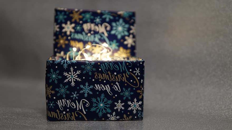 Noël, papier cadeau, Pour emballer des cadeaux, emballage, décoration, fabriqué, emballé, lichterkette, Contexte, modèle, flocons de neige