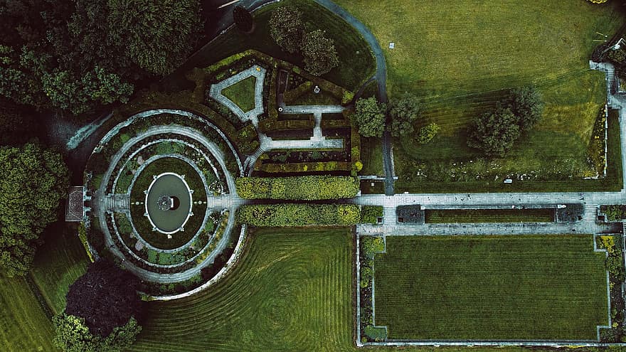 Garden, Ireland, Landscape, Laois, Park, grass, tree, high angle view, plant, pattern, green color