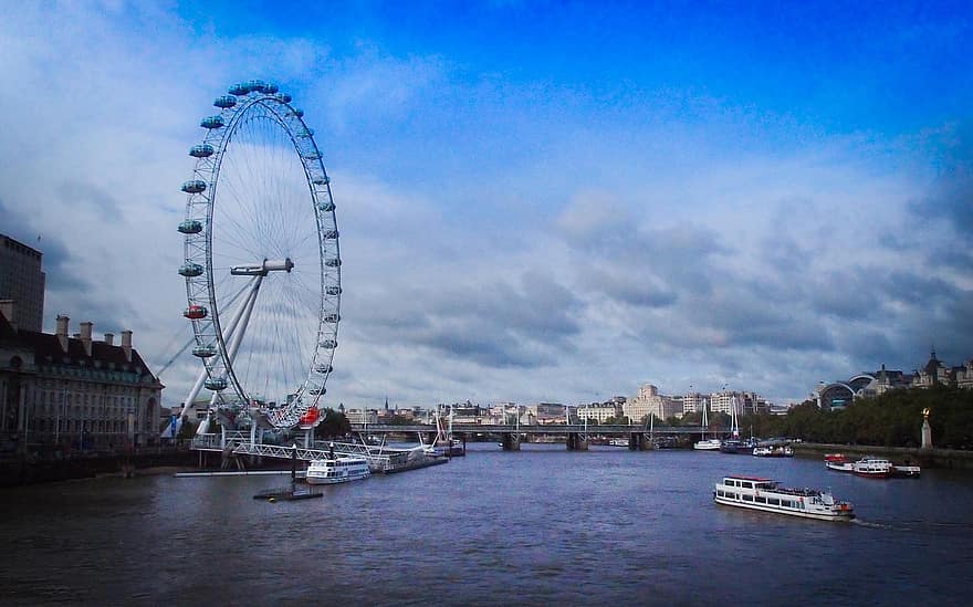 Лондон, Великобритания, Англия, град, архитектура, туризъм, мост, река, река Темза, силует, небе